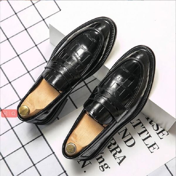 

korean version business casual shoes men's fashion crocdile print shoes simple office small leather shoes 1aa10, Black