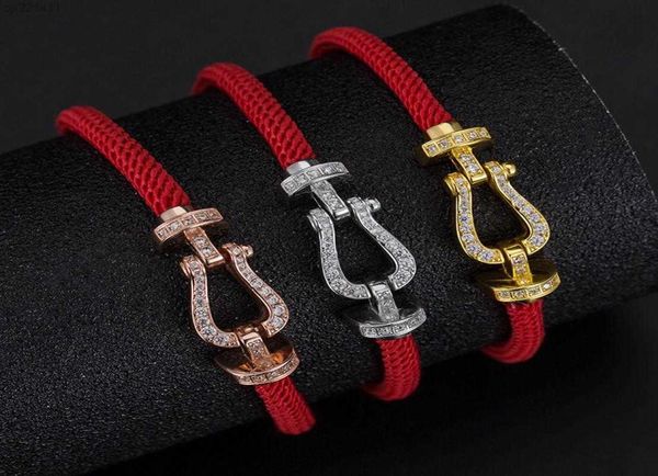 

europe and america s925 sterling silver ushaped 8character horseshoe buckle red rope diamond bracelet9338061 sdxo, Black