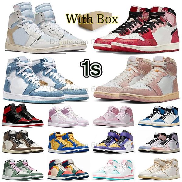 

2023 basketball shoes new spider verse with box jumpman 1 mid 1s high og denim washed pink mens womens sneaker j1 outdoor trainers ts x reve