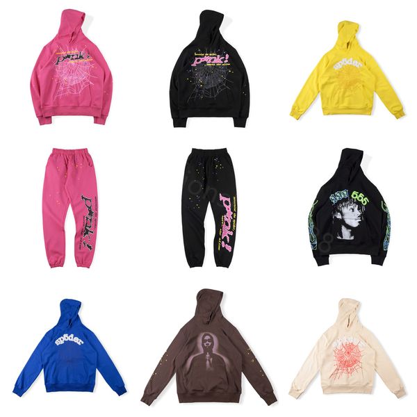 

sp5der hoodie young thug 555555 men women hoodie vector foam print spider web graphic pink sweatshirts template lyrics y2k loose pullovers n, Black