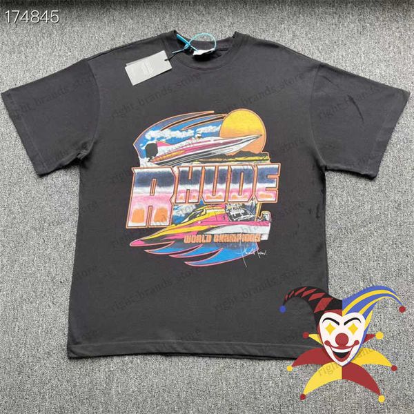 

men's t-shirts rhude speedboat black vintage t-shirt men women oversized casual tees t shirt t230707, White;black