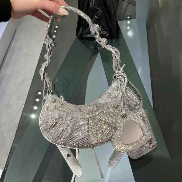 

le cagole designer bag full drill fashions rhinestones shoulder bags crossbody motorcycle half moon pochette womens mens luxury water drill