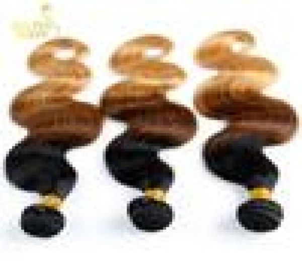 

ombre mongolian hair weave bundles grade 6a ombre mongolian body wave virgin human hair extensions 3pcs three tone 1b/4/27# 786325, Black