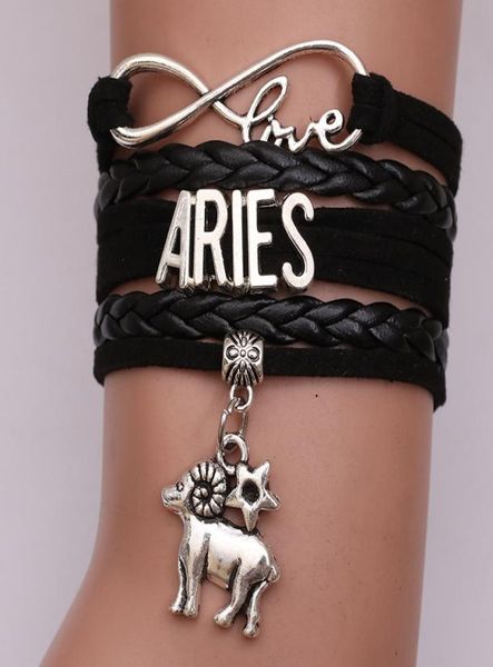 

12 zodiac sign charm love infinity bracelets for women men horoscope letter braided leather rope wrap bangle fashion diy jewelry8367117, Golden;silver
