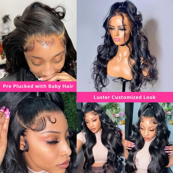 

new product 360 full lace wig human hair pre plucked body wave lace front wigs for women hd 13x4 body wave frontal wig, Black;brown