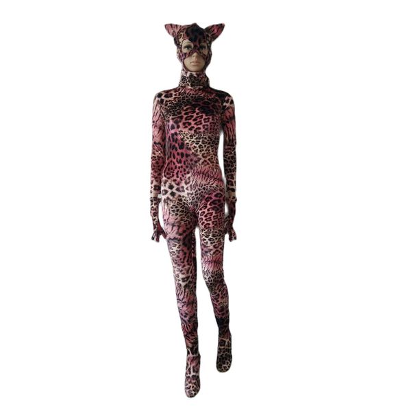 

new fabric velvet red tiger halloween cosplay catsuit costume fancy jumpsuit full bodysuit can removable mask gloves foot, Black