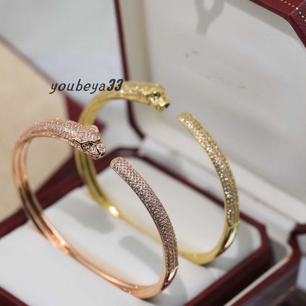 

luxury love bangle bracelet designer 18k gold plated crystal double pather open bangle for women jewelry, Black