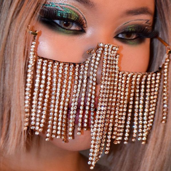 

eye frame selling rhinestone glasses frame fashion luxury fringe exaggerated glasses frame accessories designer jewelry, Silver