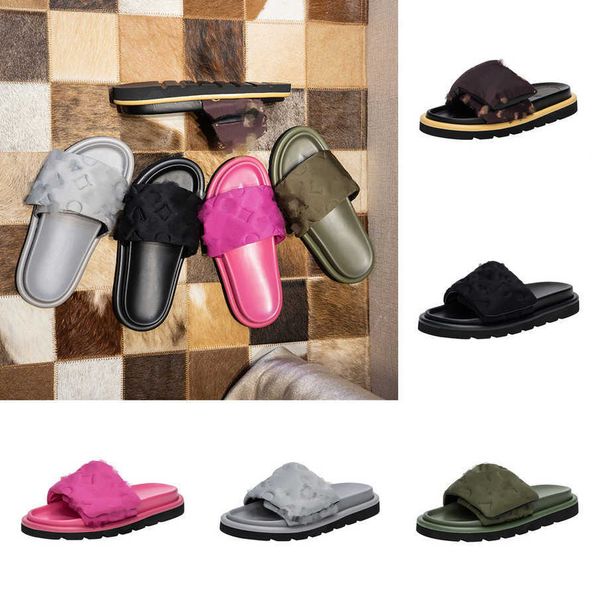 

2023 designers pool pillow mules slippers women sandals sunset flat comfort mules lou vtn monograms padded front strap sandles fashionable e, Black