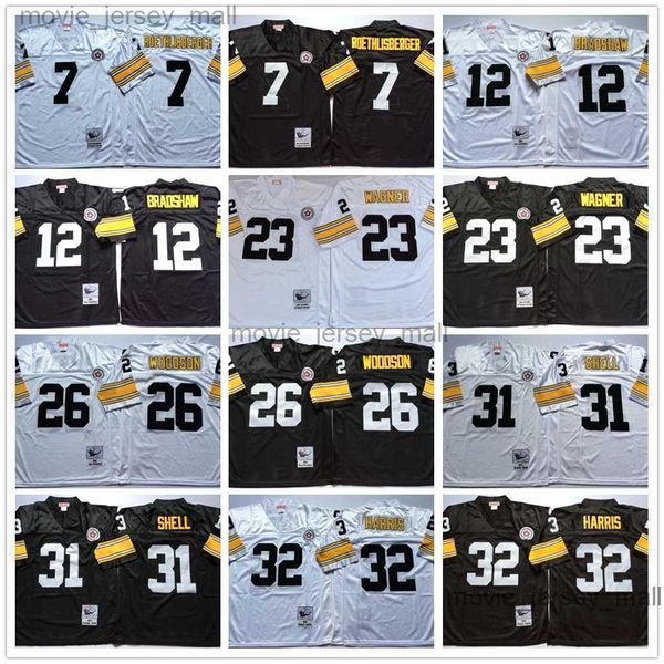 

ncaa 75th vintage football 26 rod woodson jerseys stitched 7 ben roethlisberger 12 terry bradshaw 23 mike wagner 32 franco harris 31 donnie, Black;red
