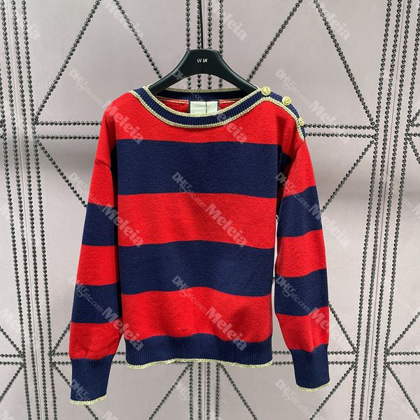 

womens striped sweaters crew neck patchwork sweater for women metal button knitted, White;black