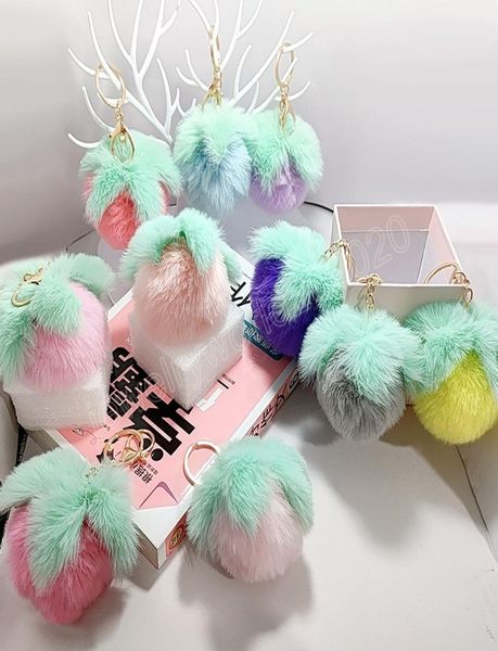 

cute plush persimmon rabbit fur key chain kids bag ornaments pendant women car key ring jewelry trinkets birthday gifts4516095, Slivery;golden
