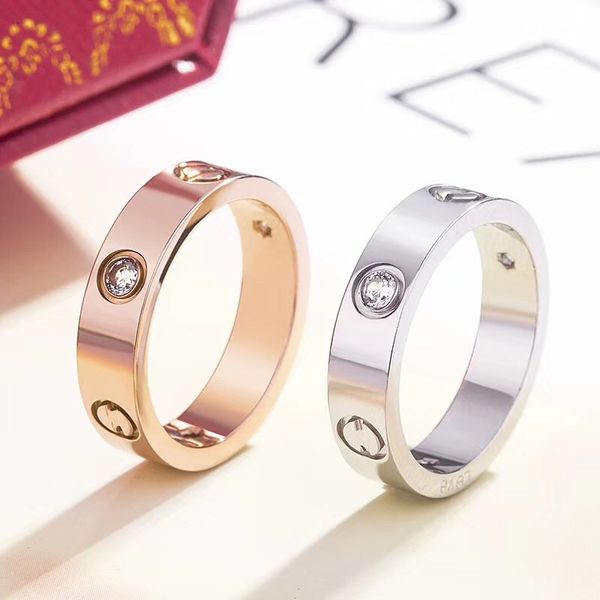 

band rings 18k 5mm love ring v gold material will never fade diamond ring luxury brand rings official reproductions with counter box couple, Silver