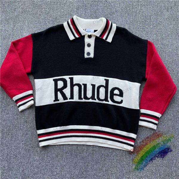 

men's sweaters red rhude sweater men women version knitting stand collar sweatshirts t230707, White;black