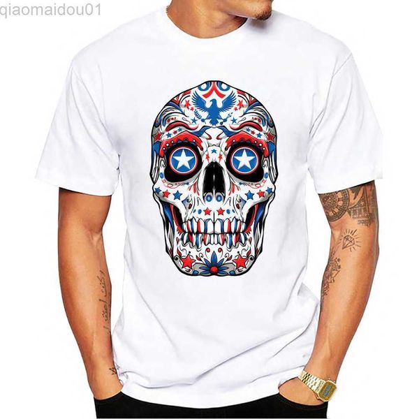 

men's t-shirts teehub sugar skull men t-shirt vintage skull printed cool t shirts short sleeve tshirts harajuku tee l230707, White;black