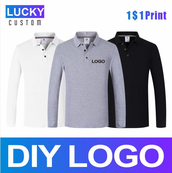 

men's polos men's 100% combed cotton long sleeve polo bulk custom printing printed embroidery comfortable solid color shirt 230706, White;black