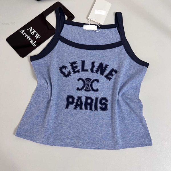 

ce23ss new haze blue letter print camisole slim short fit single wear inside with spice girls, White