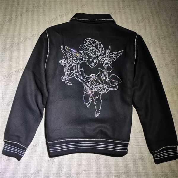 

men's jackets luxury rhinestone angel pattern men jacket letter embroidery lapel jacket 2022 social club outfits jaqueta masculina t230, Black;brown
