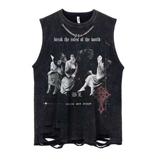 

23 vest new summer men's tshirt tees crew neck gym tank oversized vintage graphic washed sleeveless t shirt short sleeve shirt rock ban, White;black