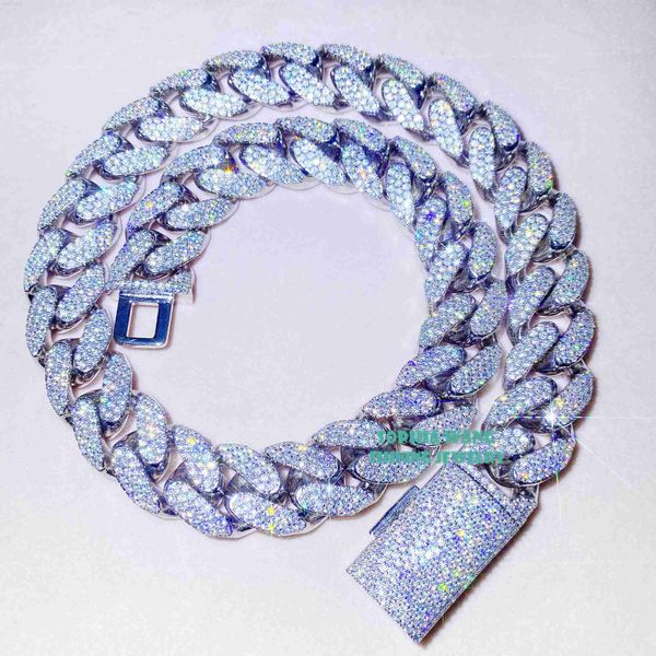 

iced moissanite pass diamond tester necklace 18mm 3 row heavy miami moissanite diamond cuban link, Silver