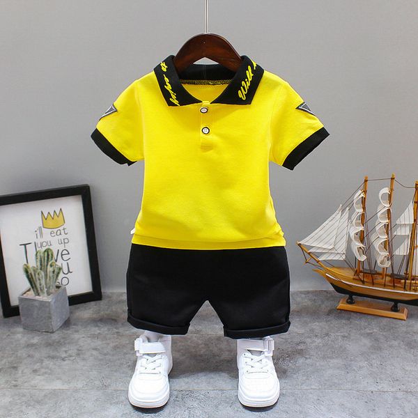 

jerseys handsome boys sports wear solid t-shirt with letter collar toddler summer tracksuits kids cotton basketball outfits 230707