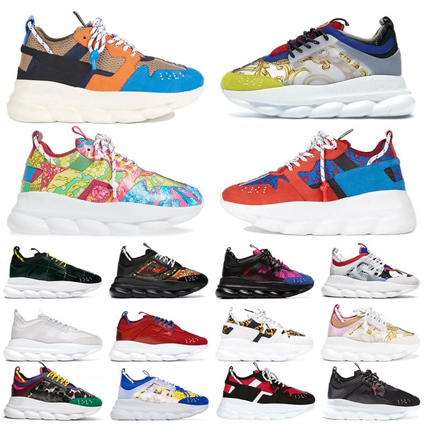 

luxury italy designer shoes platform chain reaction sneakers black white multi-color suede bluette gold twill fluo tan luxury men women baro
