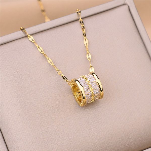 

classic design pink purple zircon necklace gold plated stainless steel jewelry for gift, Silver
