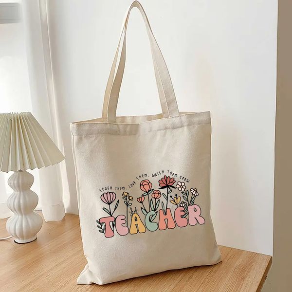 

tote Teach Them, Love Them, Watch Them Grow Pattern Tote Bag, Floral Teacher shoulder Bag, back to school Teachers Gifts, Be Kind Tote Bag, Teacher Appreciation gift, Customize