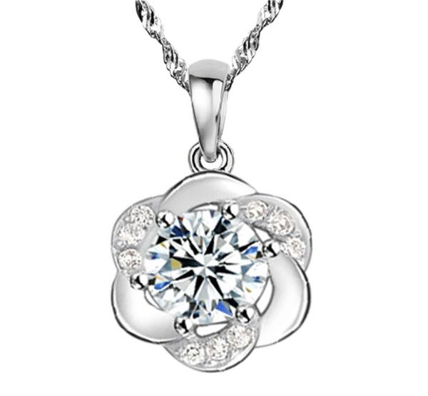 

romantic simple crystal clear cute round flower pendant necklace 925 sterling silver jewelry2391599
