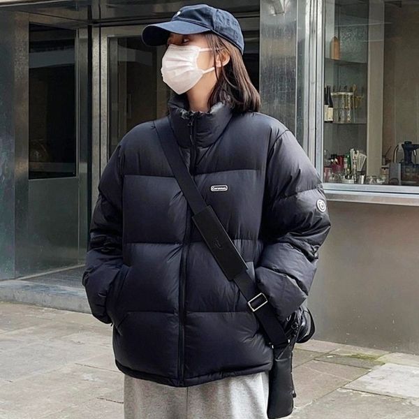 

new down jacket short korean version of the collar loose thickened couples section white duck down bread clothes men's jacket coat jack, Black