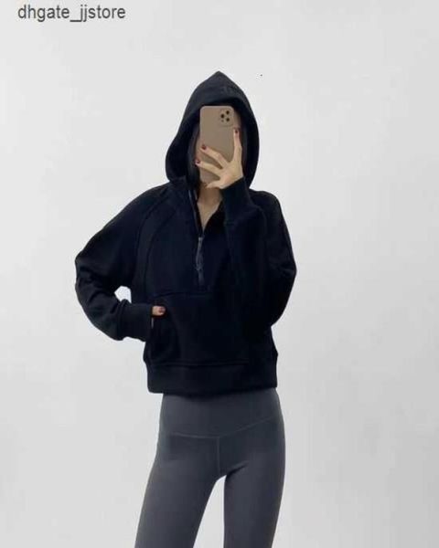 

designer womens sport hoodies jacket half zipper yoga coat quick dry fitness running s hoodie women loose slim waist6968041, Black