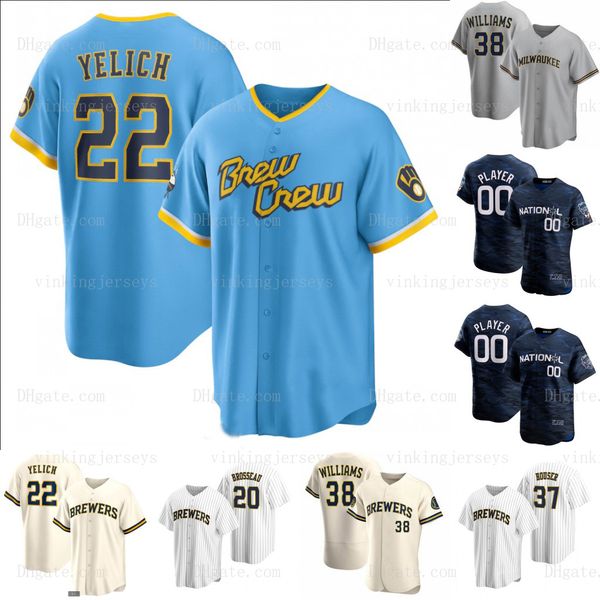

milwaukee 2023 all star brewers baseball jersey garrett mitchell william contreras hoby milner brice turang willy adames rowdy tellez brando, Blue;black