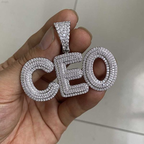 

hq gems solid s925 silver iced out diamond letter ceo hip hop necklaces moissanite pendant men