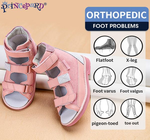 

princepard summer kids orthopedic sandals boys girls genuine leather footwear toddler walking correcting shoes with arch support l6665580, Black