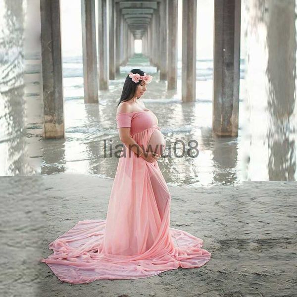 

maternity dresses shoulderless maternity dresses split front pregnancy dress pgraphy long pregnant women maxi gown for p shoots props x0707, White