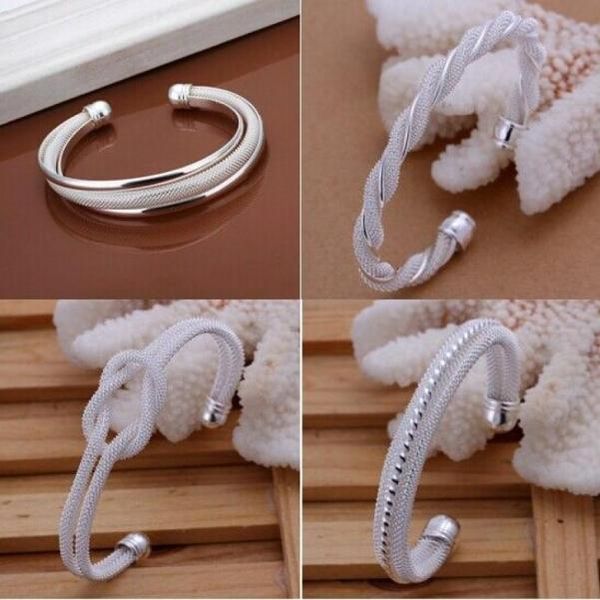 

promotion fashion 4 kinds women039s 925 silver bangle bracelets jewelry mix 4 style 925 silver shining women039s bangle brac7579639, Black