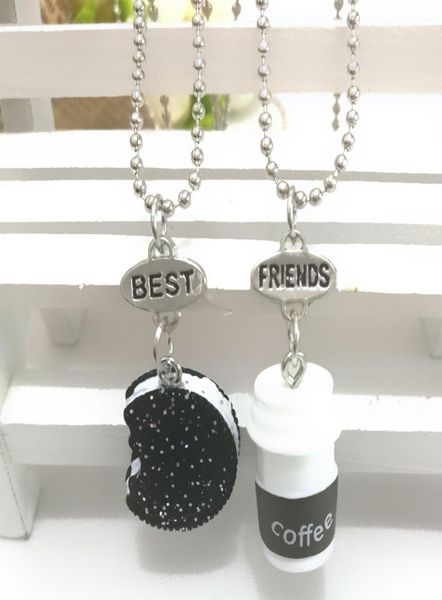 

2pcsset cookie coffee friends pendant bead chain necklace friend bff mini miniature food jewelry p8197218, Silver