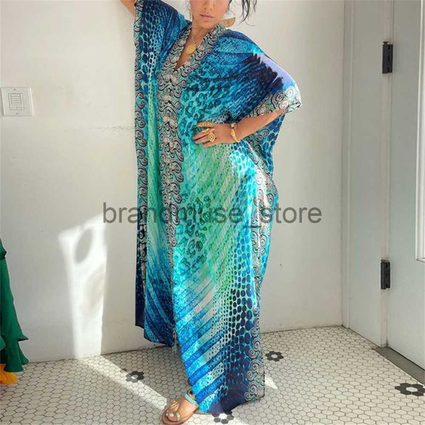 

casual dresses 2022 new boho style maxi dress print swim suit cover-up bohemian dress robe plage kaftan long dress beach wear tunics j230707, Black;gray