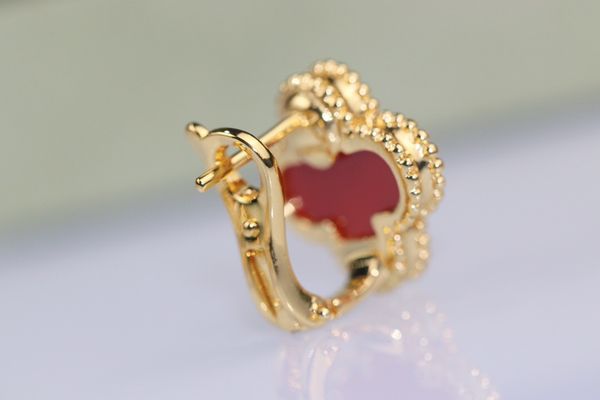 

v gold material special flower with nature stone stud earring for women wedding gift jewelry have stamp box ps7246b, Golden