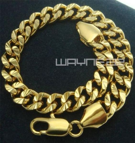 

18k yellow gold filled diamond edge curb solid ladies mens bangle bracelet b1504164218, Black