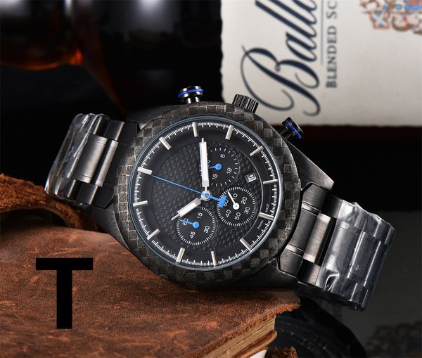 

man luxury brand men watches quartz movement chronograph watch for all dial work stainless silver black steel strap designer watch male wris, Slivery;brown