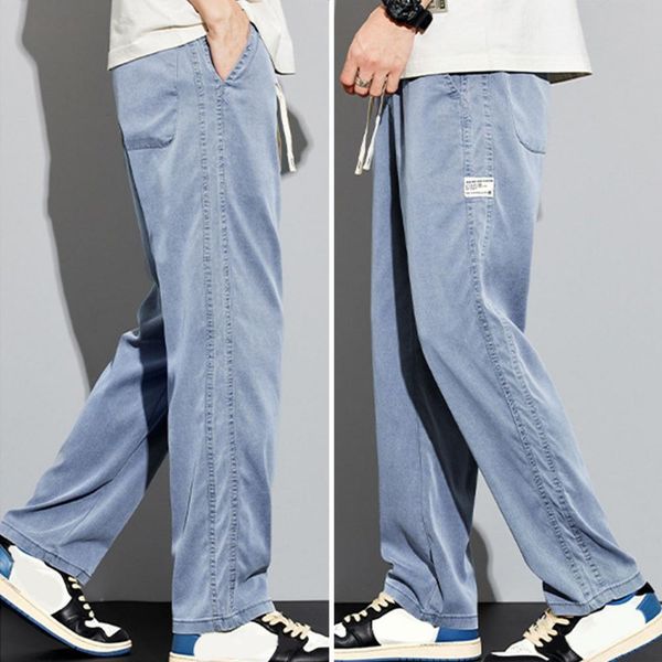 

mens jeans denim pants breathable trousers drawstring high street style casual baggy daily garment 230706, Blue