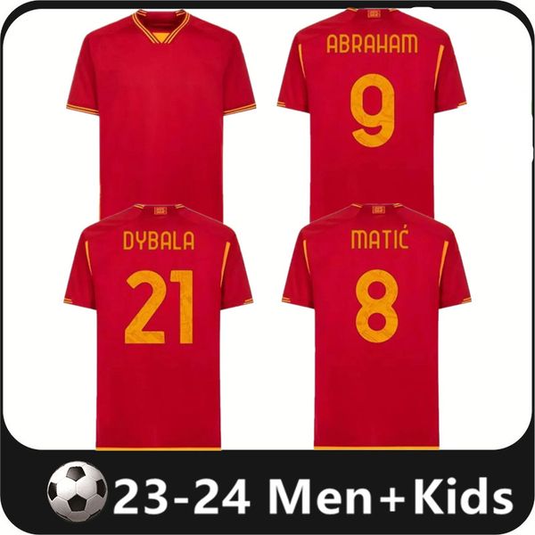 

23 24 new season dybala romas soccer jerseys maglia pellegrini belotti celik abraham 2023 2024 football shirts mancini kumbulla men kids kit, Black;yellow