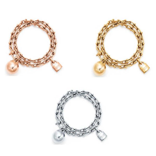 

counter quality tiffay 925 sterling silver wrapped u-shaped lock head round ball pendant bracelet fengdi luxury, Black
