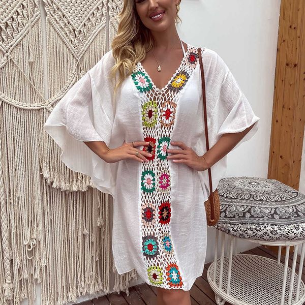 

casual dresses beach cover up crochet hollow out swimsuit women bathing suit beach dress summer swimwear ladies bikini cover up j230523, Black;gray