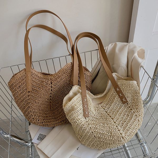 

evening bags weave tote bag female bohemian shoulder for women 2023 summer beach straw handbags and purses lady travel shopping 230707