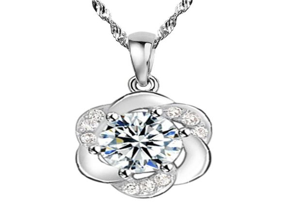 

romantic simple crystal clear cute round flower pendant necklace 925 sterling silver jewelry7175630