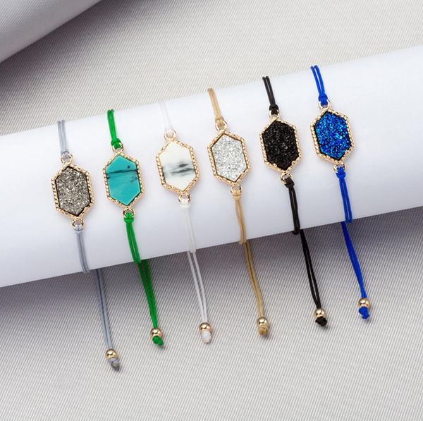 

hexagon druzy bracelet adjustable for women gold plated faux quartz drusy bracelets for women summer boutique jewelry3603941, Golden;silver