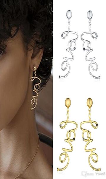 

korean fashion love letter earrings for women gold silver color black rhinestone alloy statement earring jewelry6664943