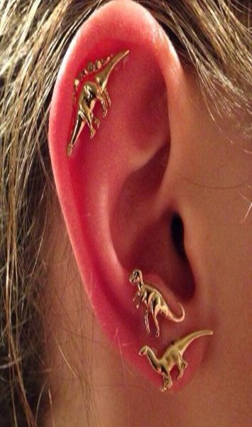 

3pairsset dinosaur stud earrings women039s vintage punk animal ear piercing earring2178233, Golden;silver